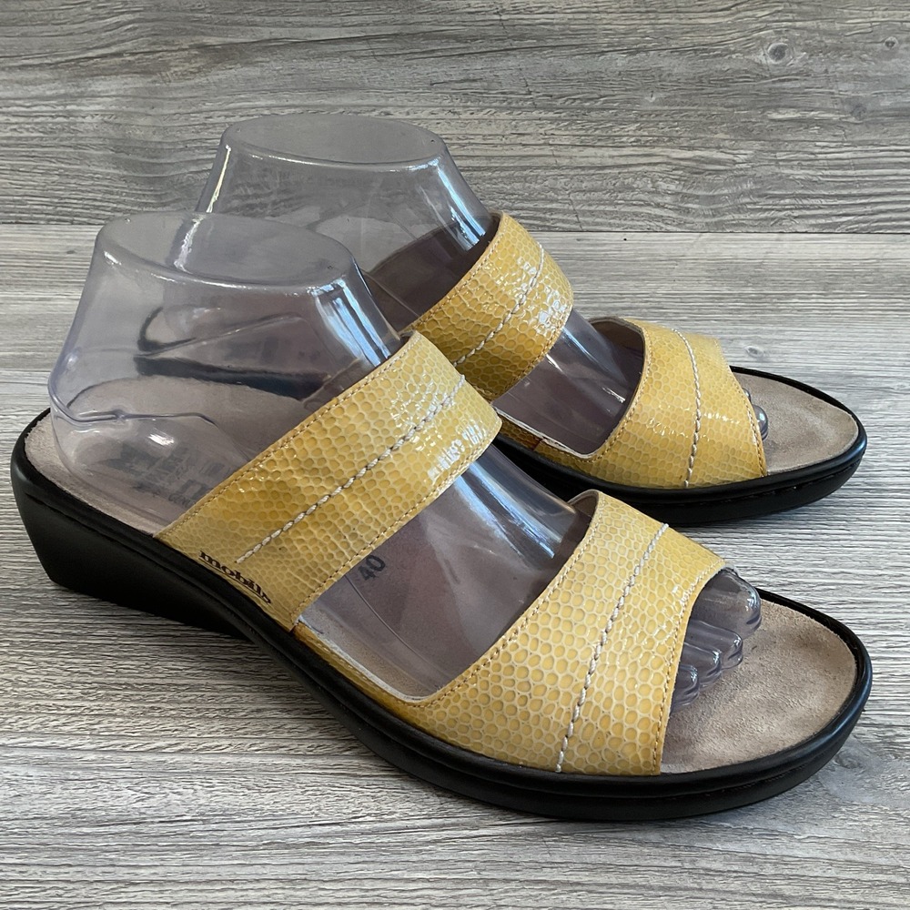 Mephisto Mobils Womens Sandals Triple Strap Yellow Croc Leather Size 40 EU 10 US